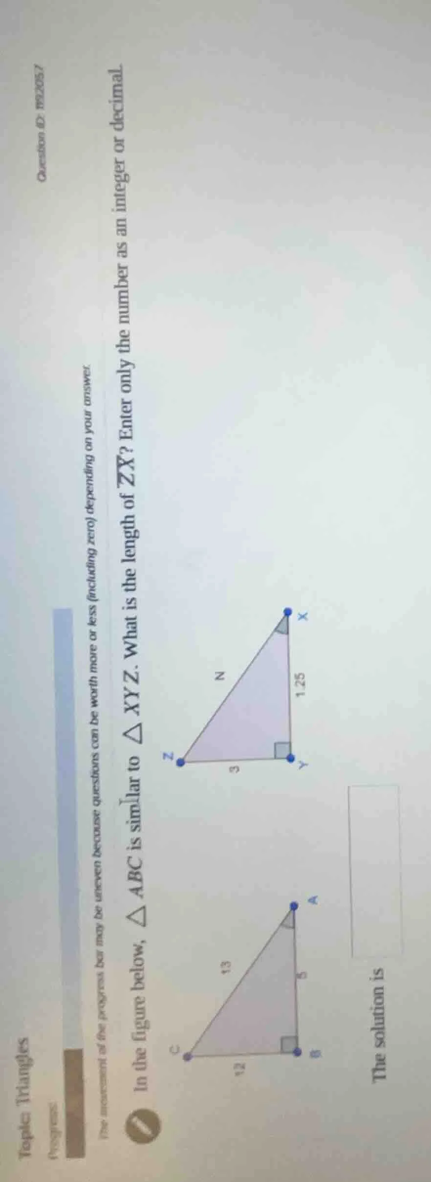 question id: 1192057 topic: triangles progress the assessment of the pr…