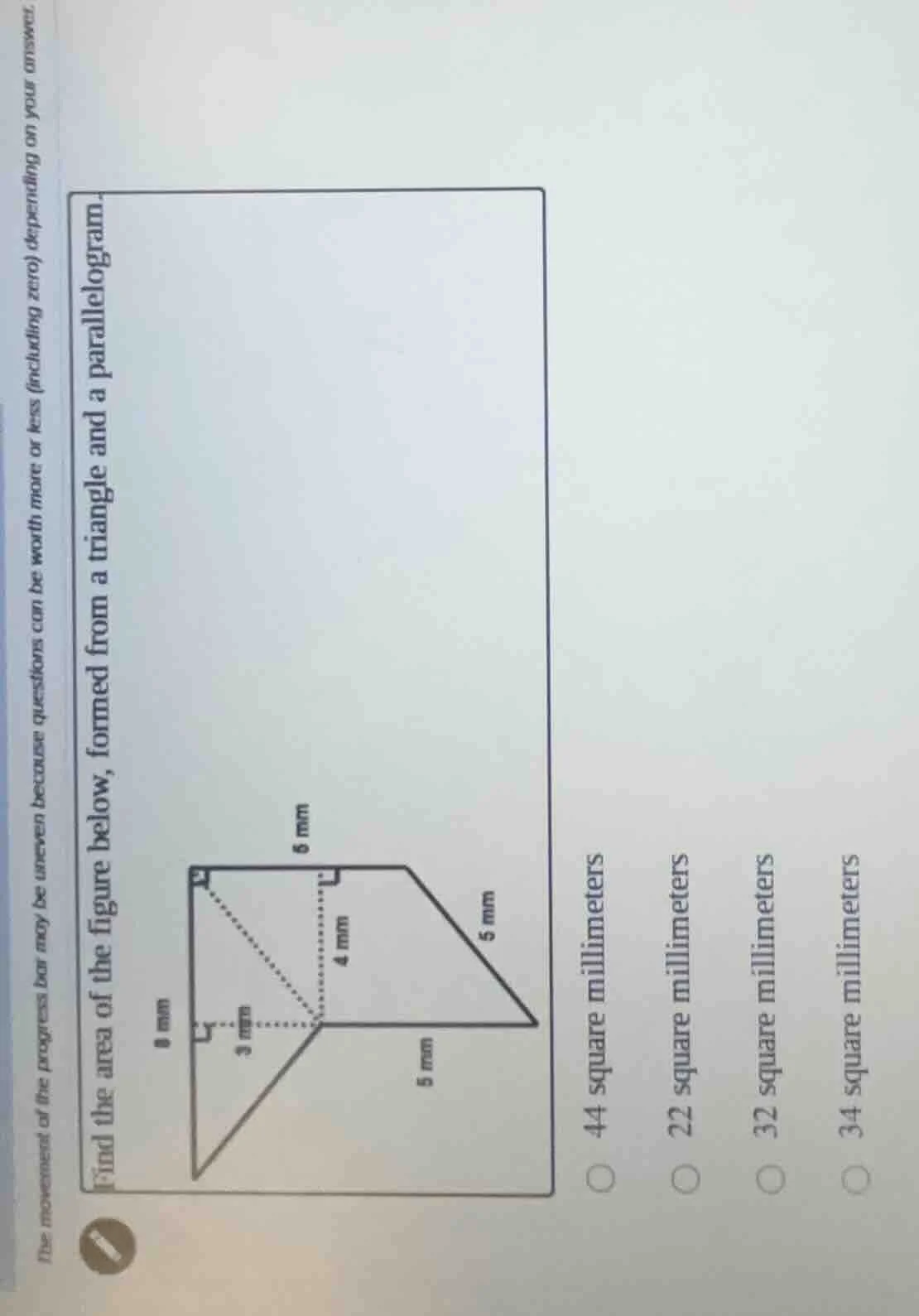 find the area of the figure below, formed from a triangle and a paralle…