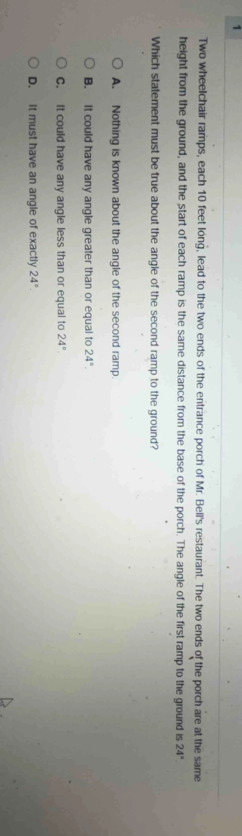 1 two wheelchair ramps, each 10 feet long, lead to the two ends of the …