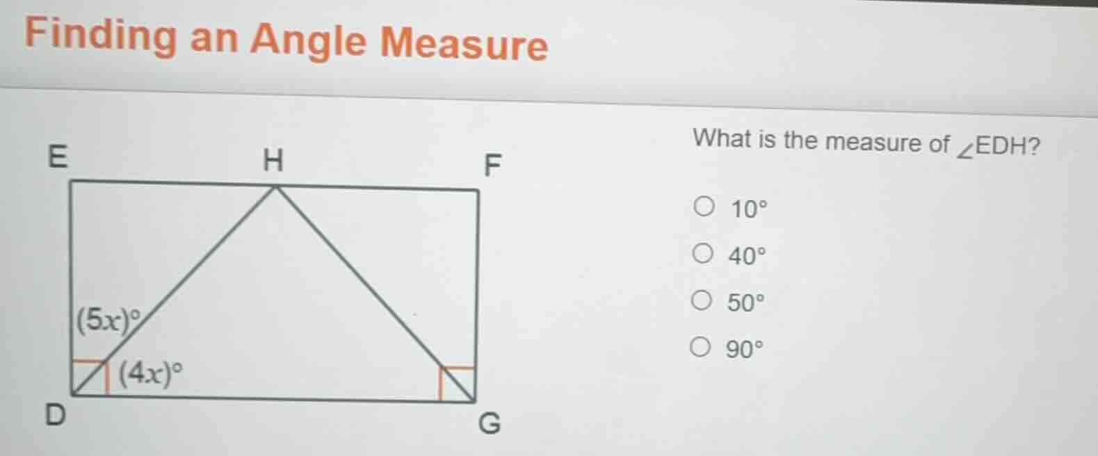 finding an angle measure what is the measure of $angle edh$ $\bigcirc$ …
