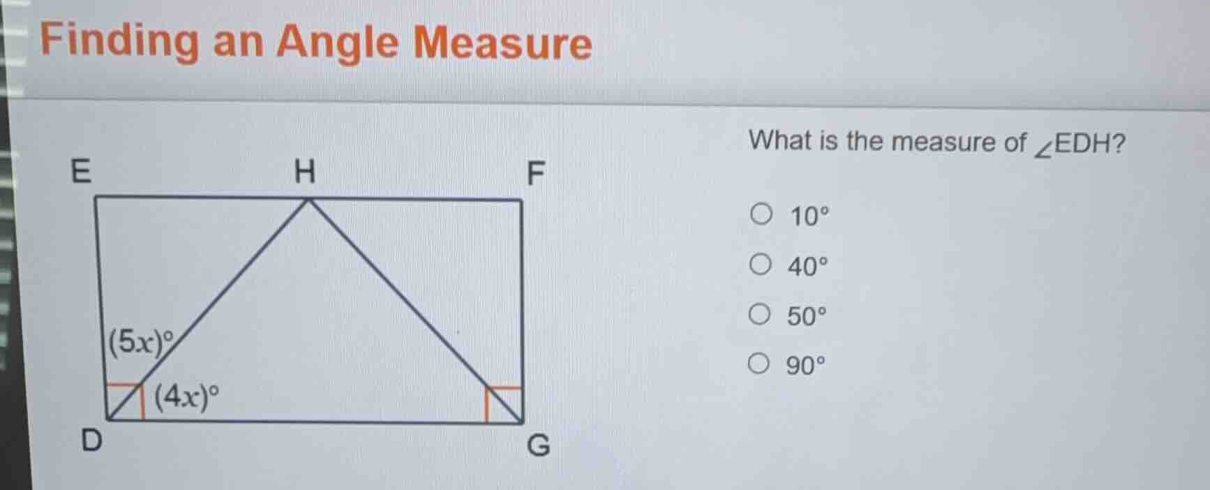 finding an angle measure what is the measure of $angle edh$ $\bigcirc$ …