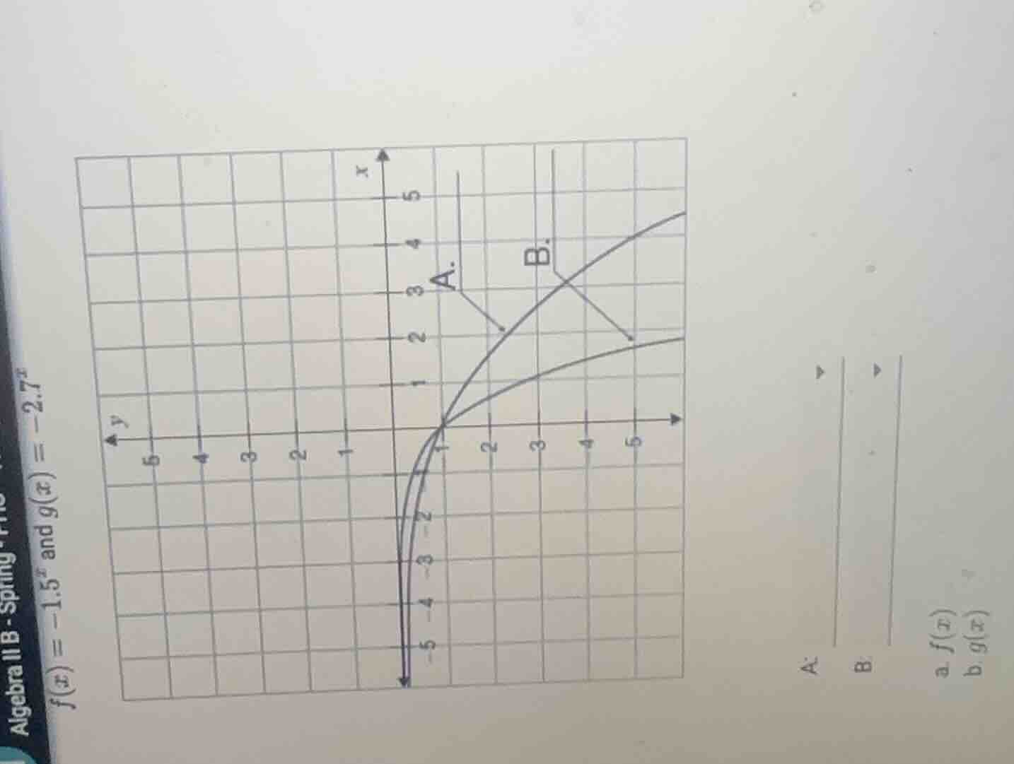 algebra ii b - spring $f(x) = -1.5^{x}$ and $g(x) = -2.7^{x}$ a: b: a. …