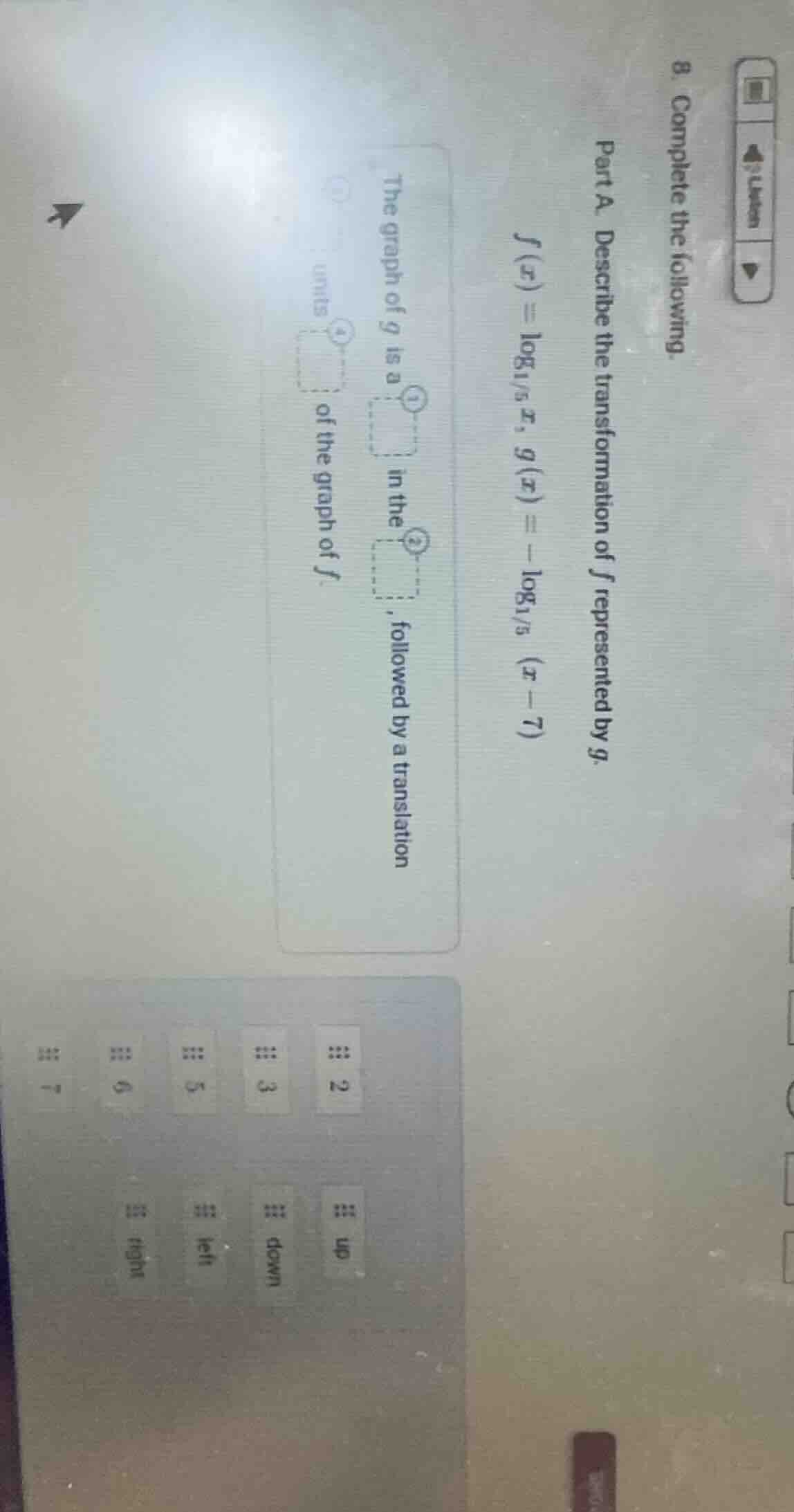 8. complete the following. part a. describe the transformation of $f$ r…
