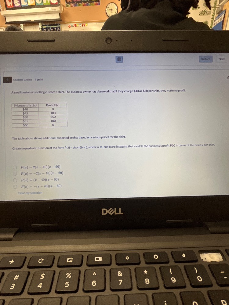 multiple choice 1 point a small business is selling custom t-shirt. the…