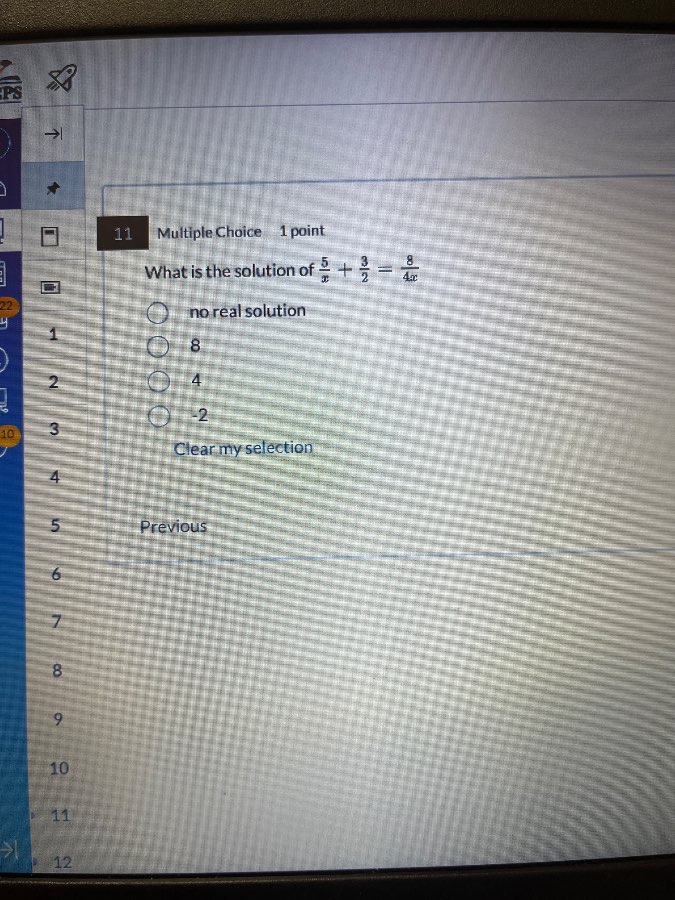 11 multiple choice 1 point what is the solution of $\frac{5}{x}+\frac{3…
