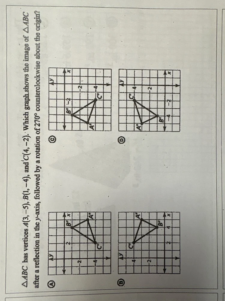 $\\triangle abc$ has vertices $a(3, -5)$, $b(1, -4)$, and $c(4, -2)$. w…