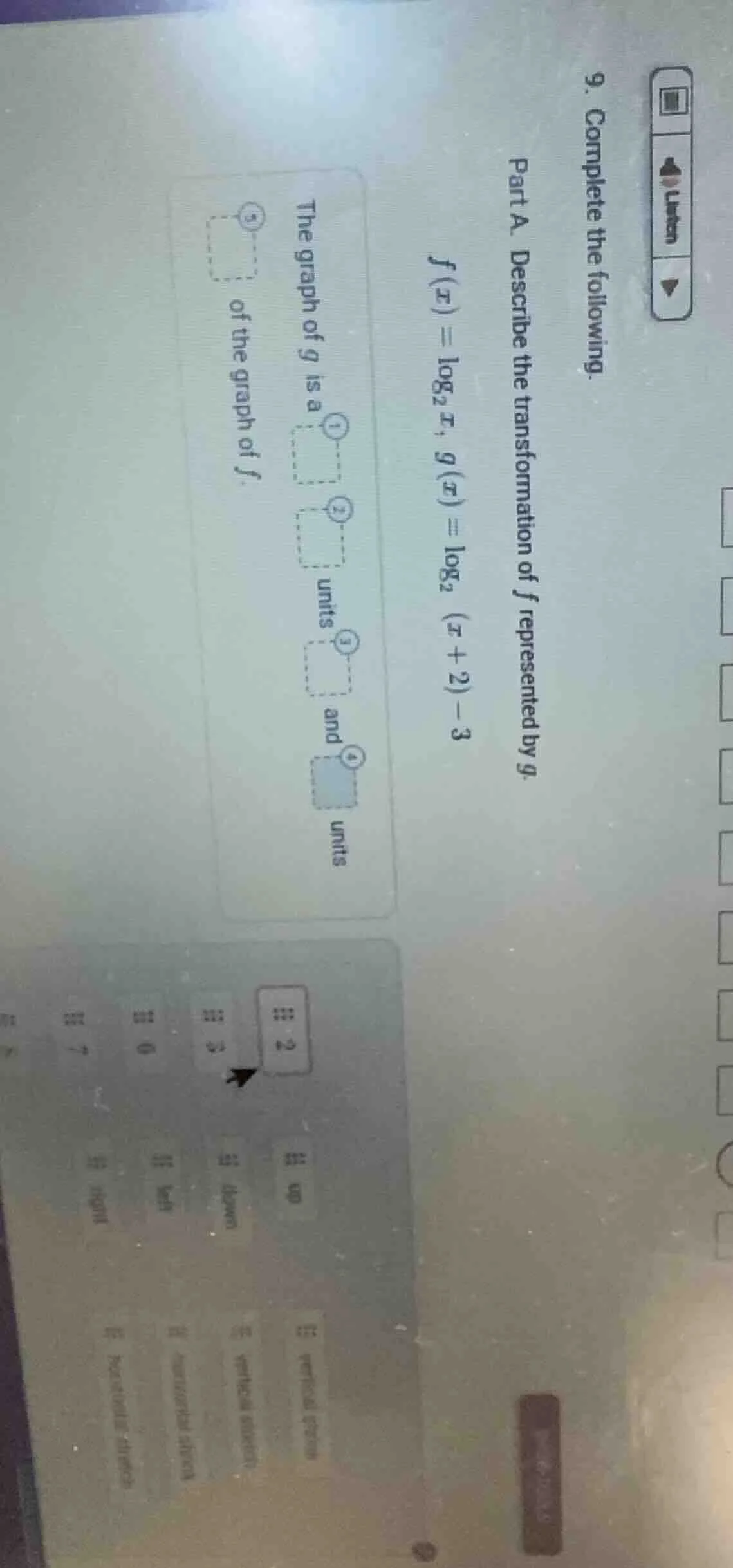 9. complete the following. part a. describe the transformation of $f$ r…