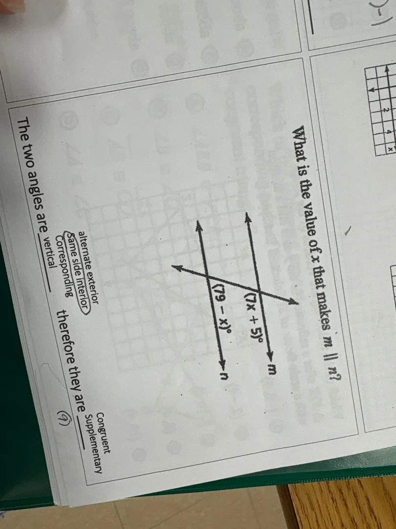what is the value of $x$ that makes $m \\parallel n$? the two angles ar…