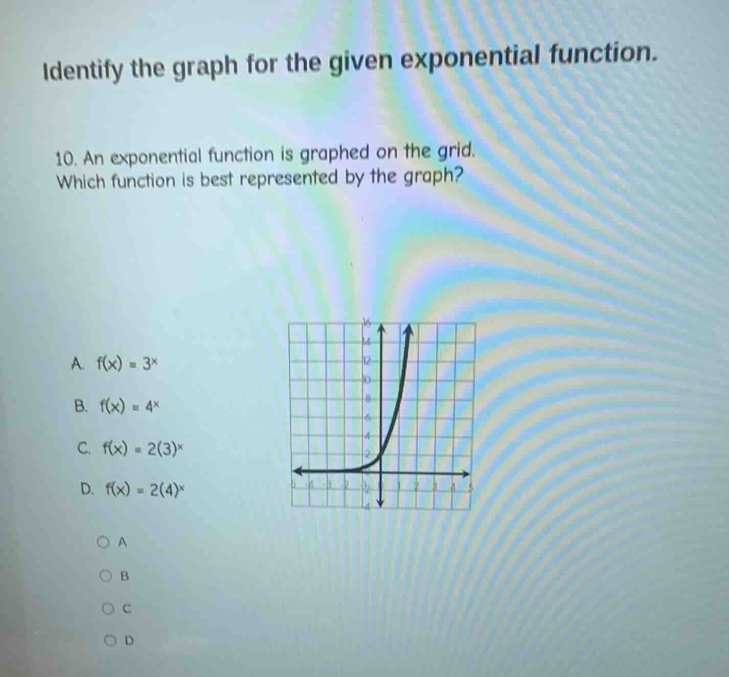 identify the graph for the given exponential function. 10. an exponenti…