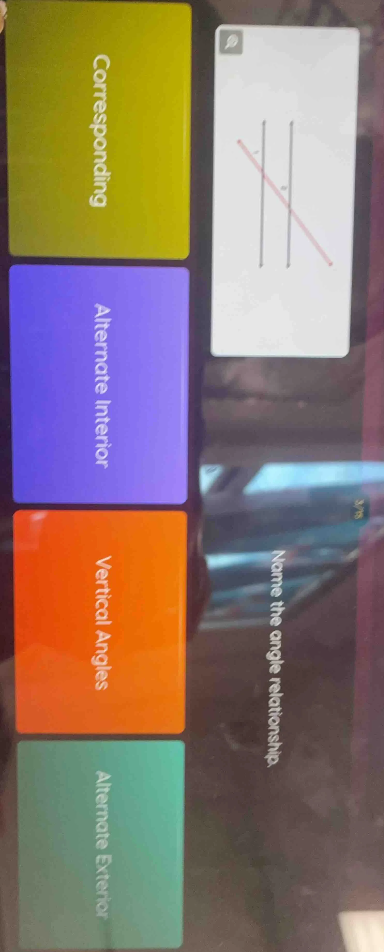 name the angle relationship corresponding alternate interior vertical a…