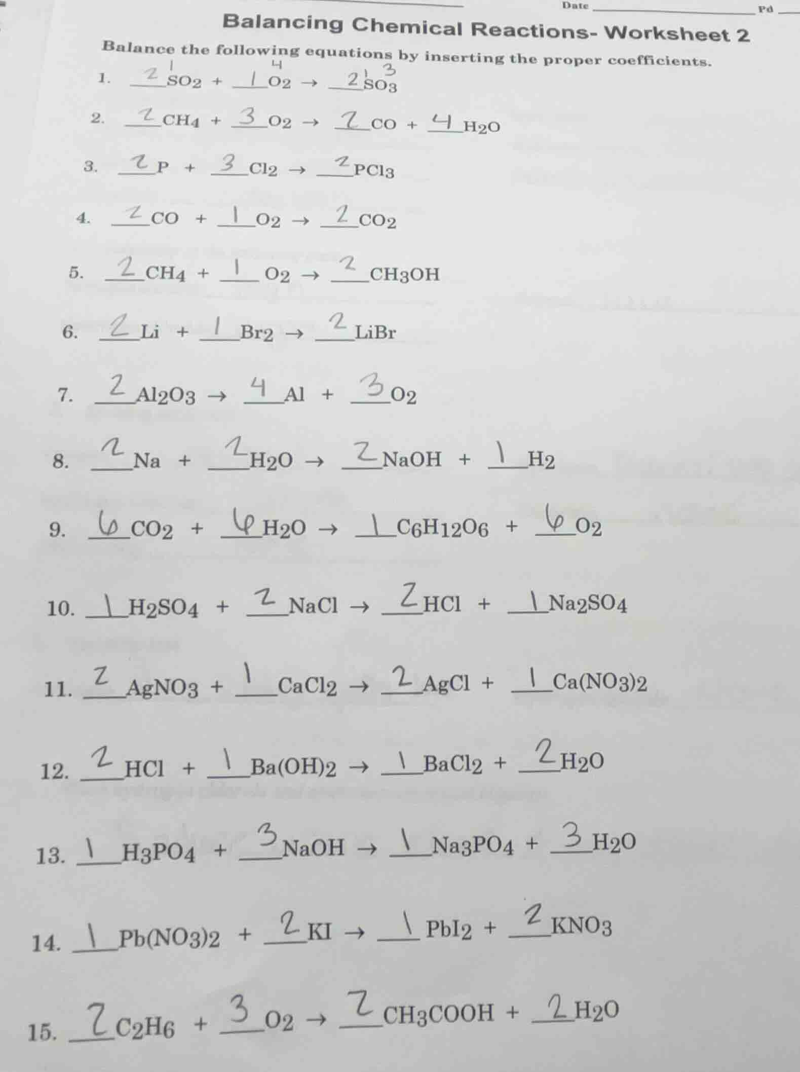 date ______ pd ______ balancing chemical reactions- worksheet 2 balance…