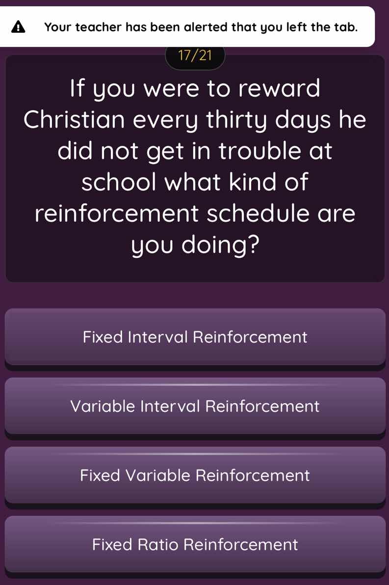 17/21 if you were to reward christian every thirty days he did not get …