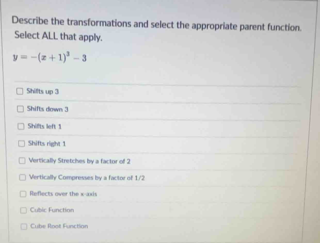describe the transformations and select the appropriate parent function…