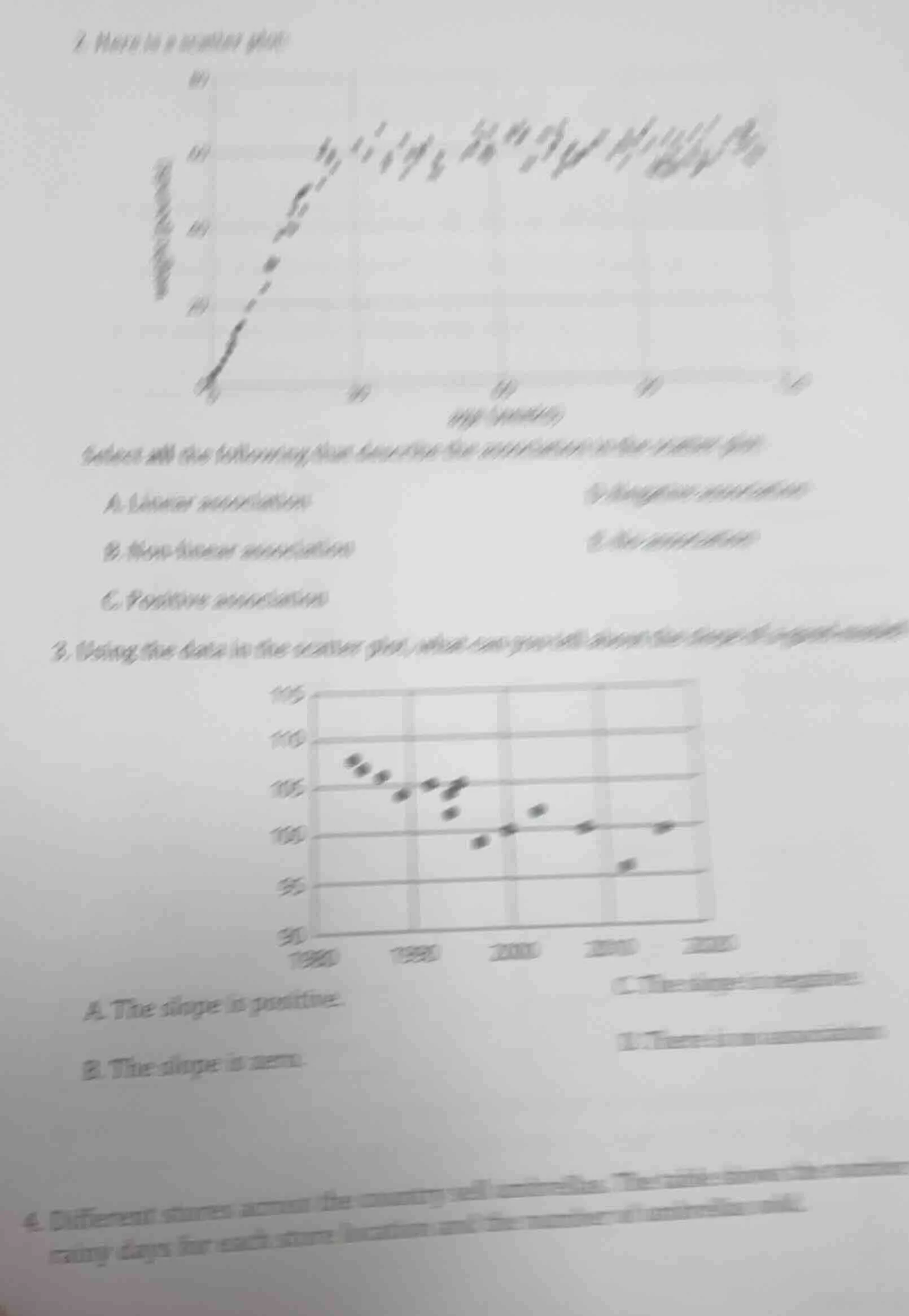 2. here is a scatter plot:select all the following that describe the as…