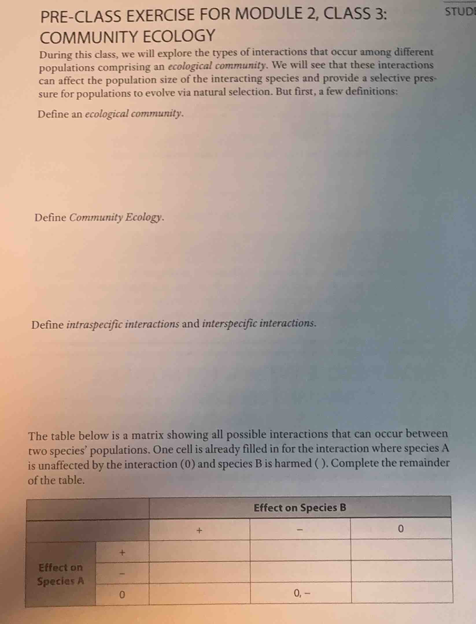 pre-class exercise for module 2, class 3:community ecologyduring this c…