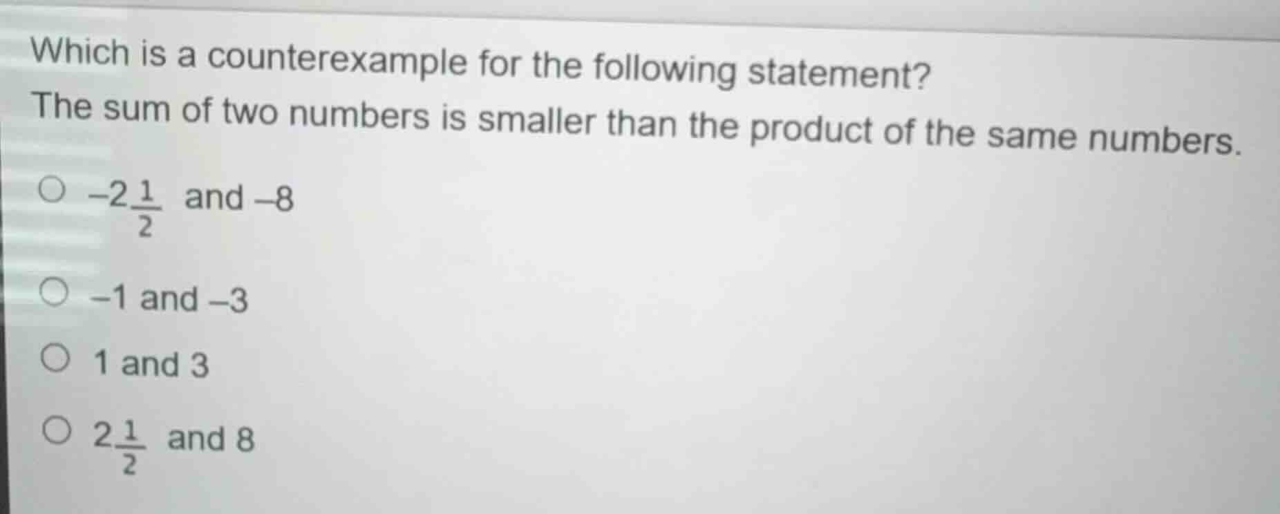 which is a counterexample for the following statement? the sum of two n…