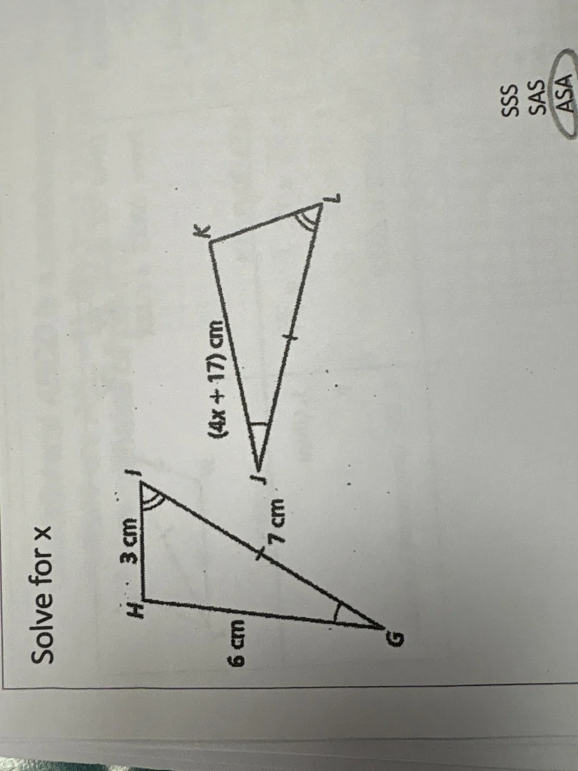 solve for x sss sas asa