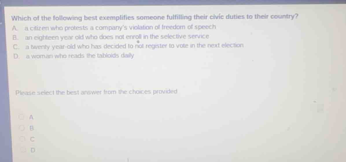 which of the following best exemplifies someone fulfilling their civic …