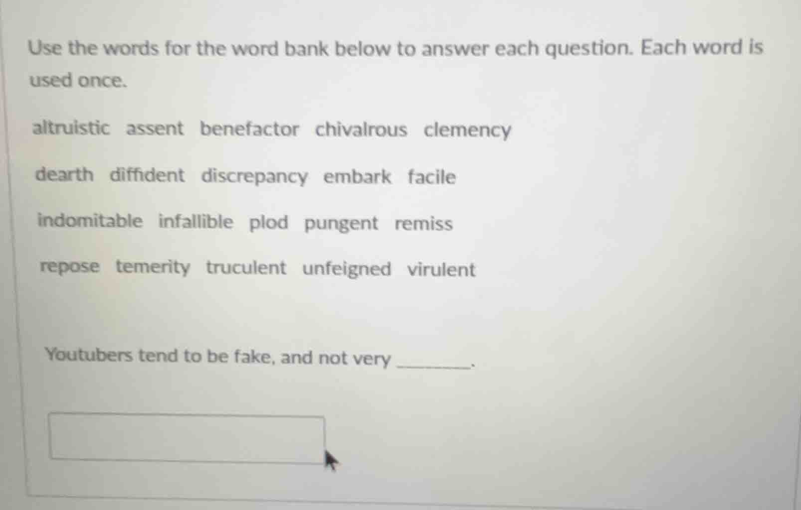 use the words for the word bank below to answer each question. each wor…