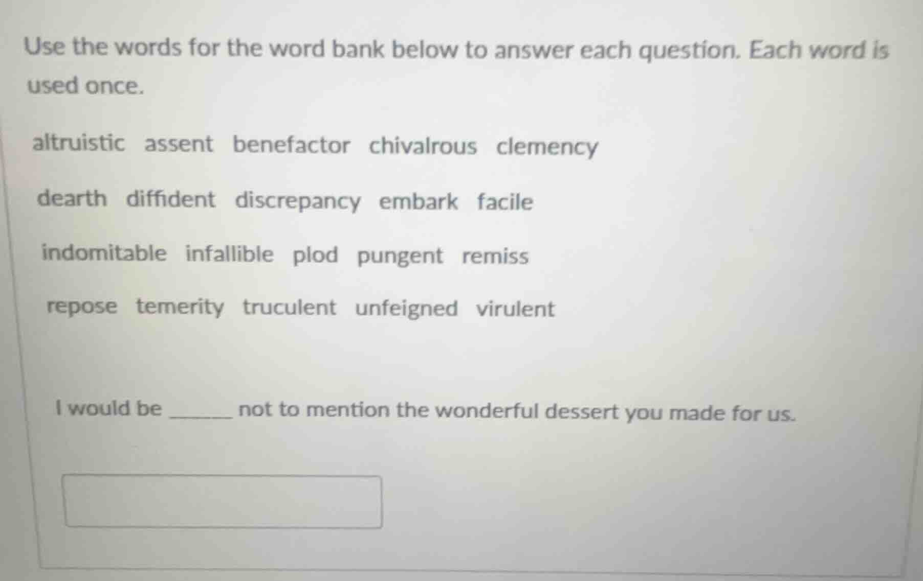 use the words for the word bank below to answer each question. each wor…