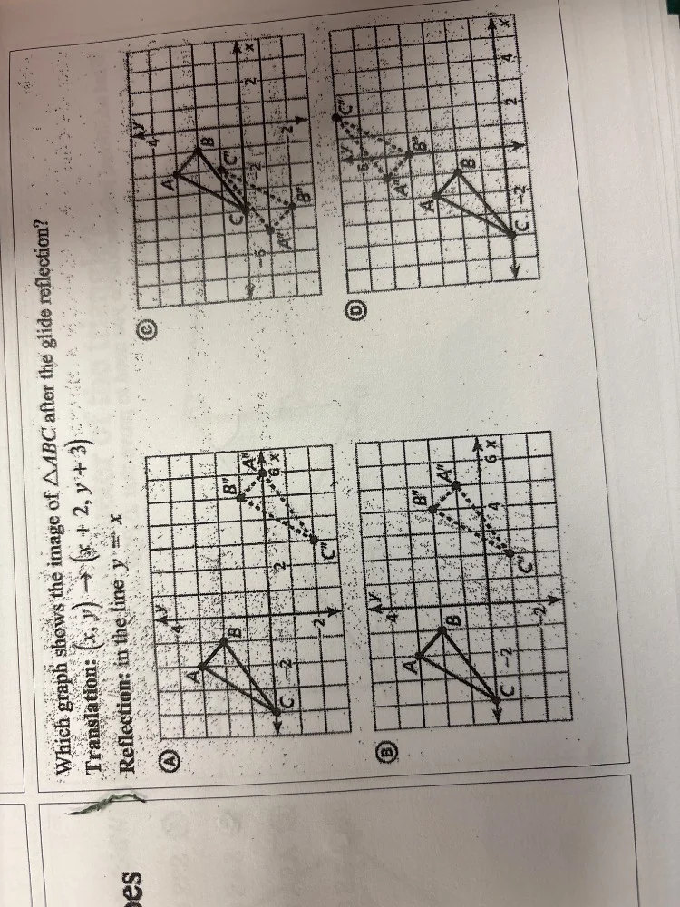 which graph shows the image of $\\triangle abc$ after the glide reflect…