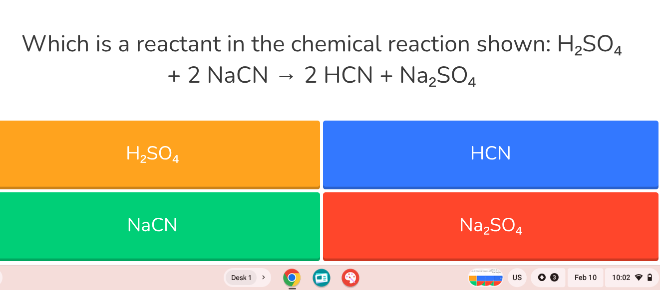 which is a reactant in the chemical reaction shown: $ce{h_{2}so_{4}} + …