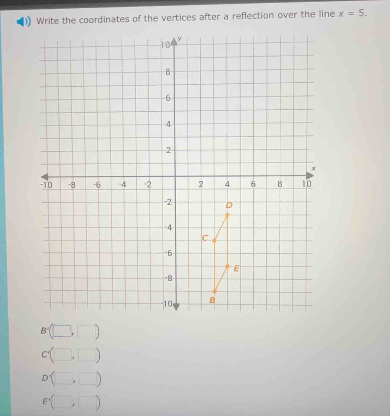 write the coordinates of the vertices after a reflection over the line …