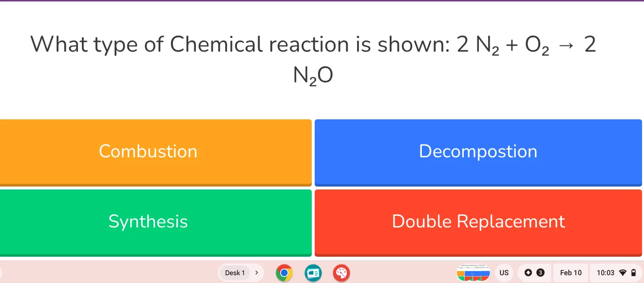 what type of chemical reaction is shown: $2\\ n_2 + o_2 \ ightarrow 2\\…