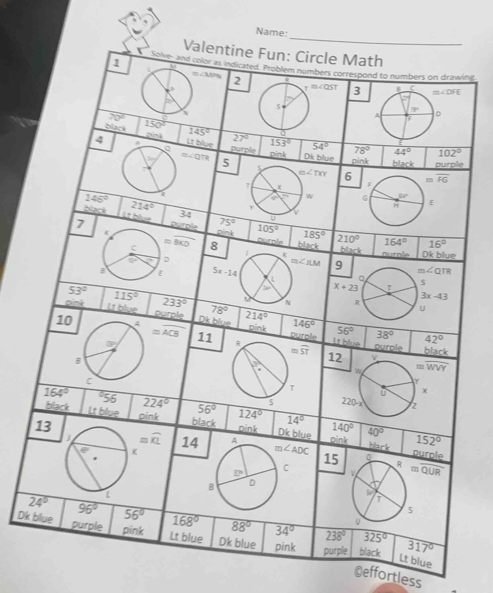 name: _______________ valentine fun: circle math solve- and color as in…