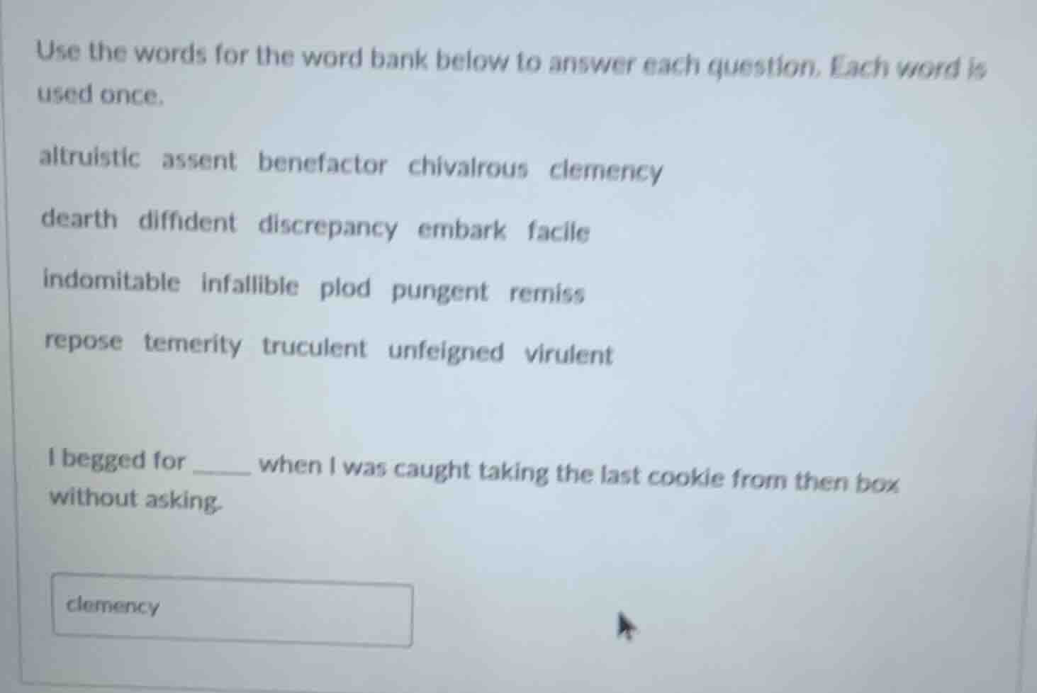 use the words for the word bank below to answer each question. each wor…