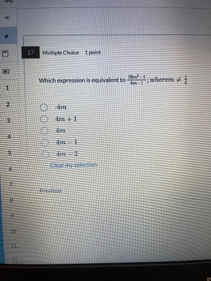 17 multiple choice 1 point which expression is equivalent to $\frac{16m…
