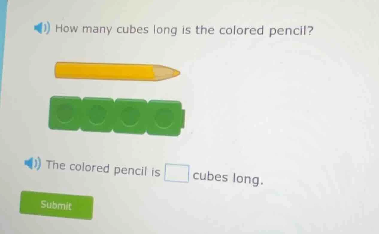 how many cubes long is the colored pencil? the colored pencil is □ cube…