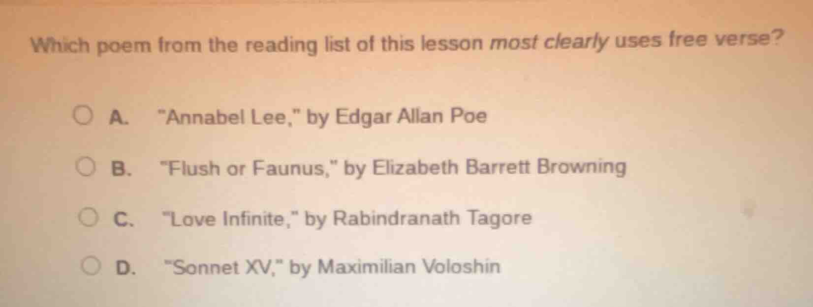 which poem from the reading list of this lesson most clearly uses free …