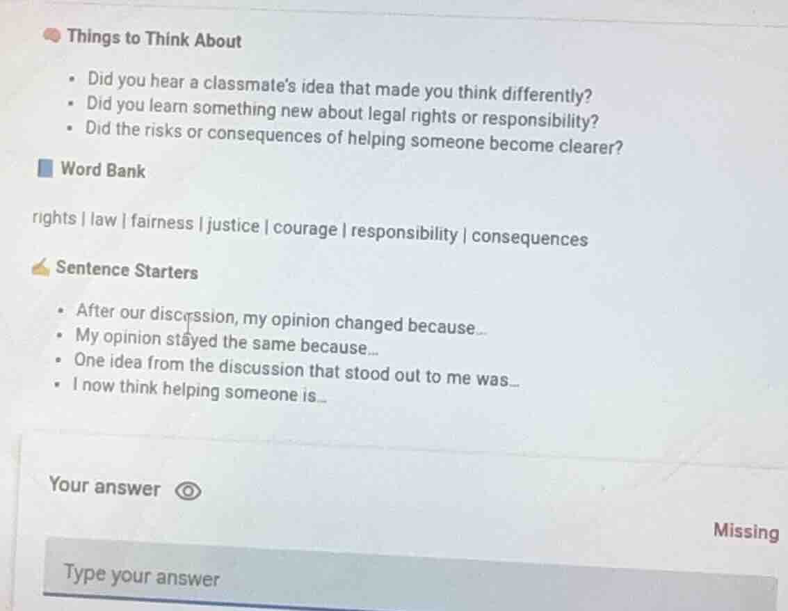 things to think about• did you hear a classmates idea that made you thi…