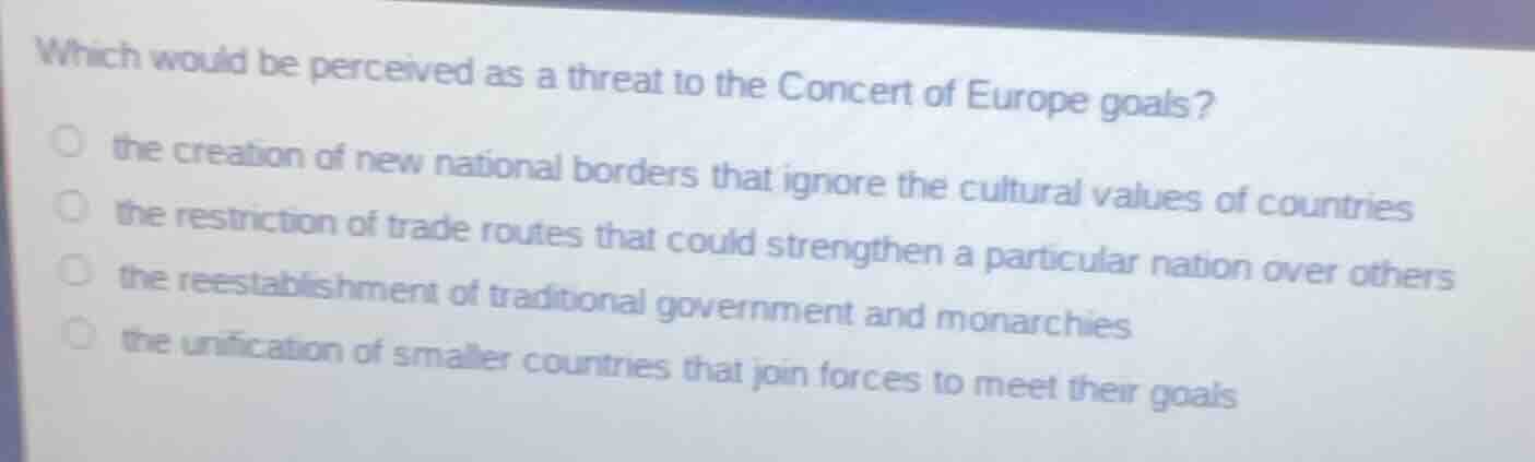 which would be perceived as a threat to the concert of europe goals? th…