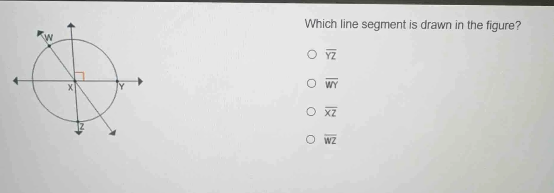 which line segment is drawn in the figure? ○ $overline{yz}$ ○ $overline…