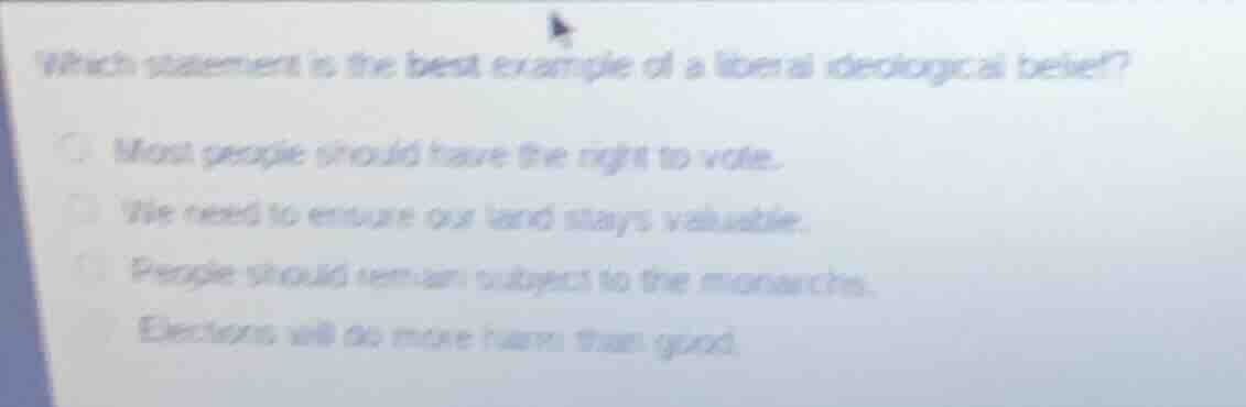 which statement is the best example of a liberal ideological belief?mos…