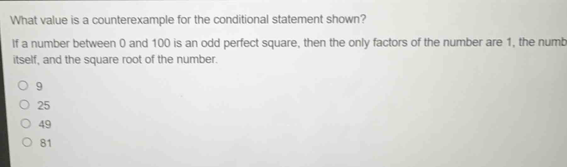what value is a counterexample for the conditional statement shown? if …