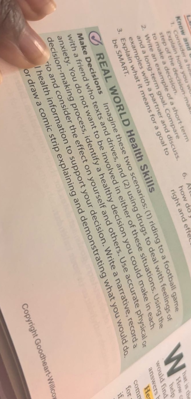 real world health skills make decisions imagine these two scenarios: (1…