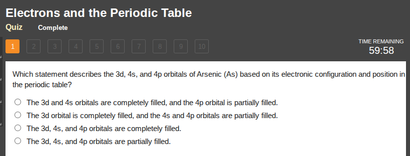 electrons and the periodic table quiz complete 1 2 3 4 5 6 7 8 9 10 tim…