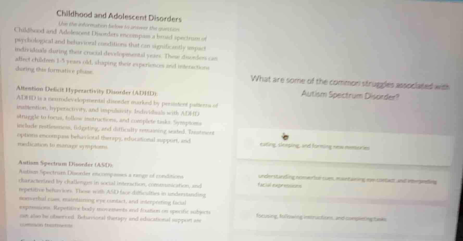 childhood and adolescent disorders use the information below to answer …
