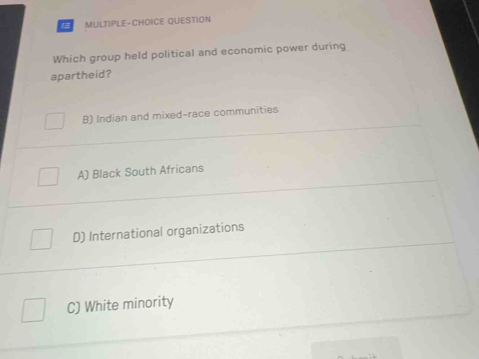 multiple-choice question which group held political and economic power …