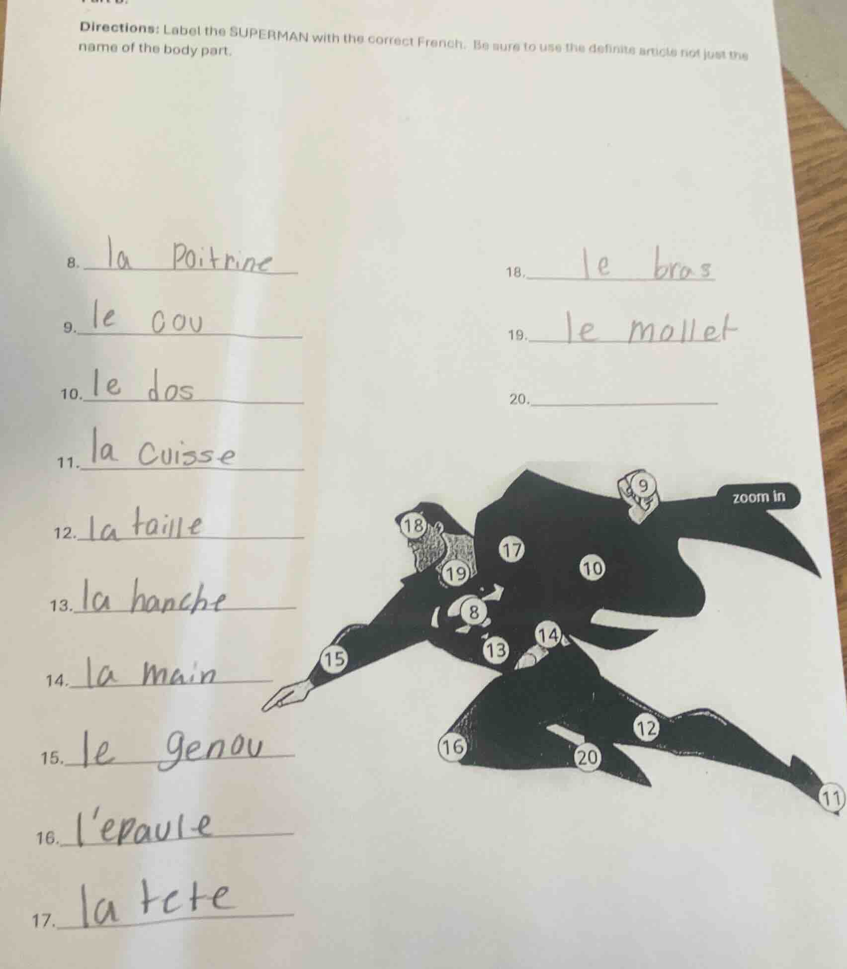 directions: label the superman with the correct french. be sure to use …