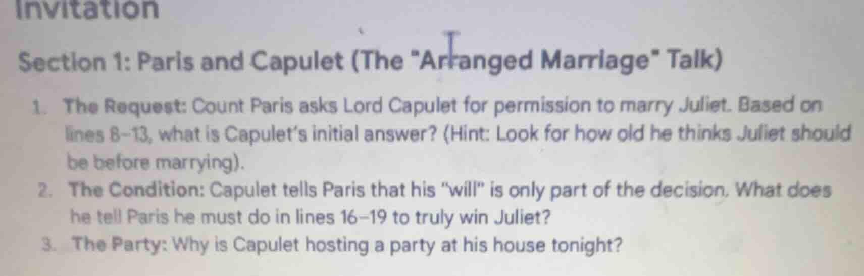 invitation section 1: paris and capulet (the \arranged marriage\ talk) …