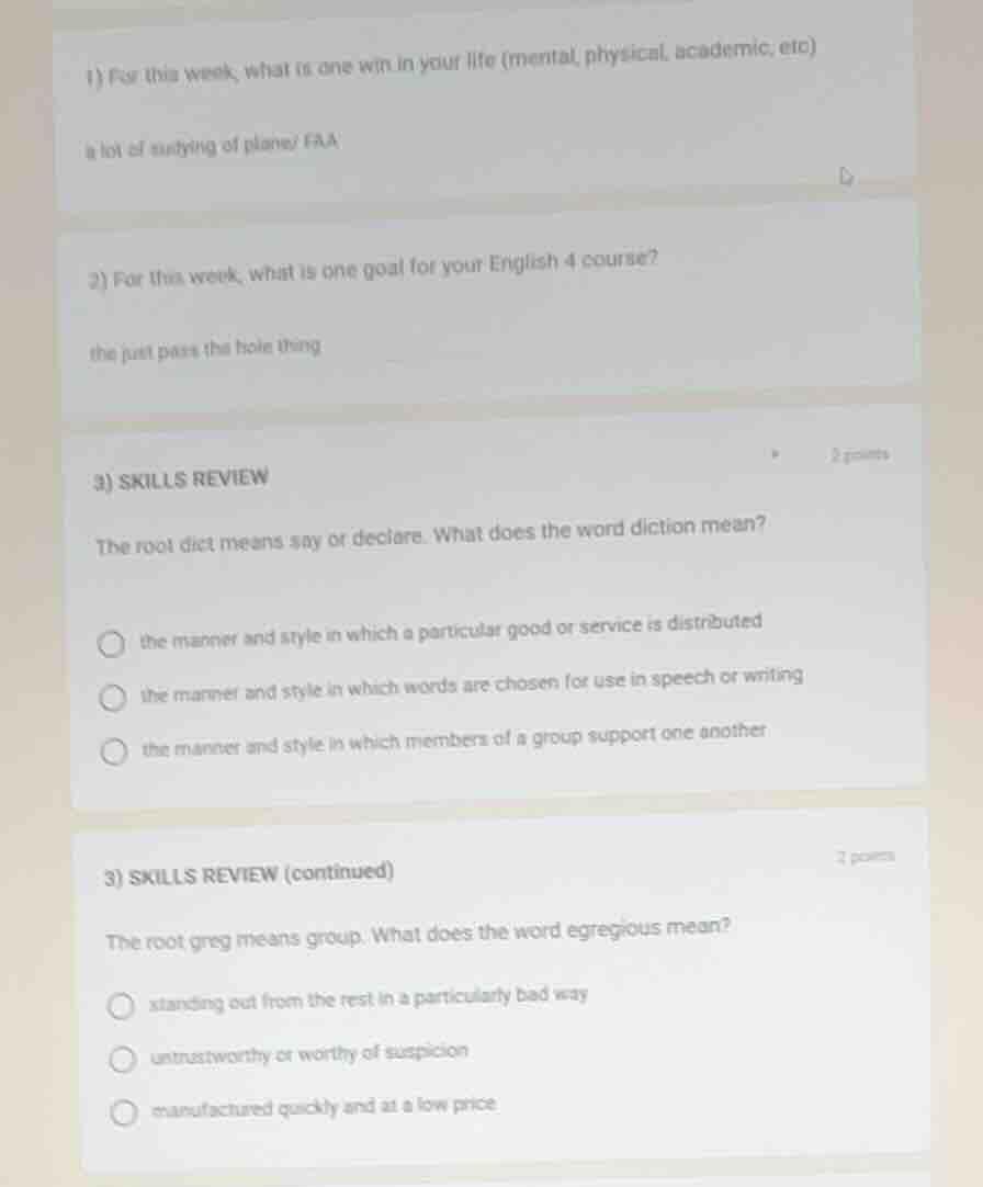 1) for this week, what is one win in your life (mental, physical, acade…