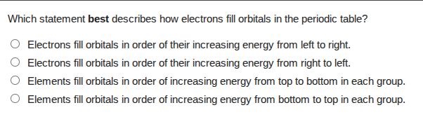 which statement best describes how electrons fill orbitals in the perio…