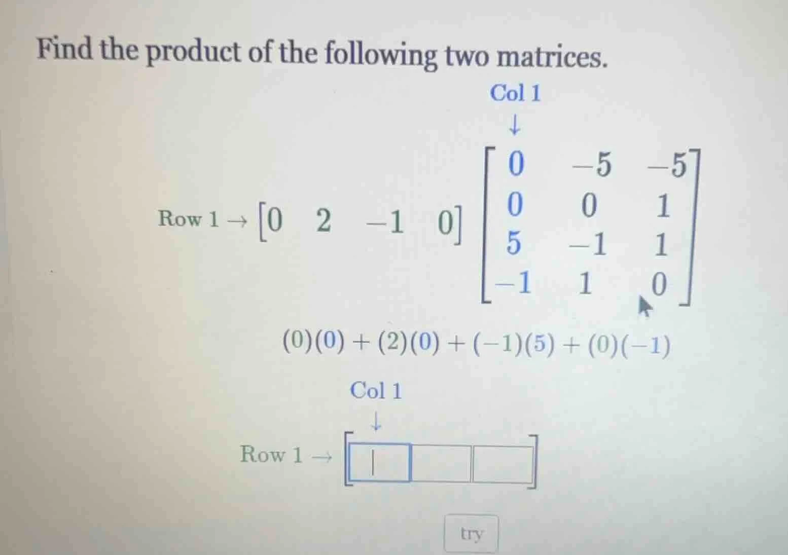find the product of the following two matrices. row 1 $ ightarrow \begi…