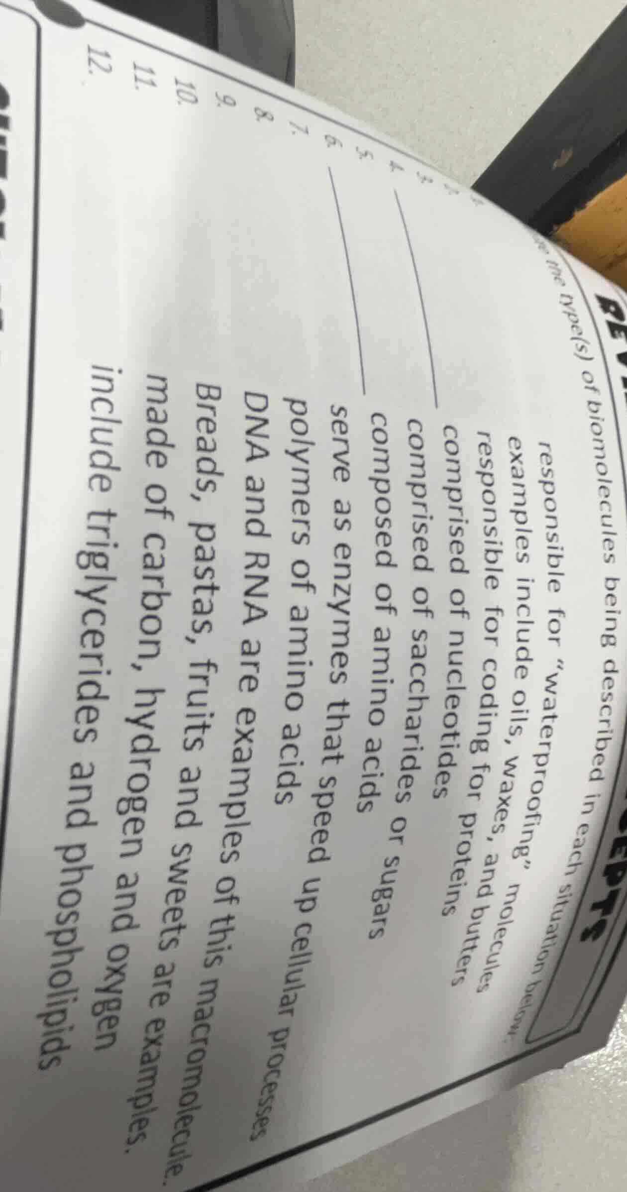 rev sept the type(s) of biomolecules being described in each situation …