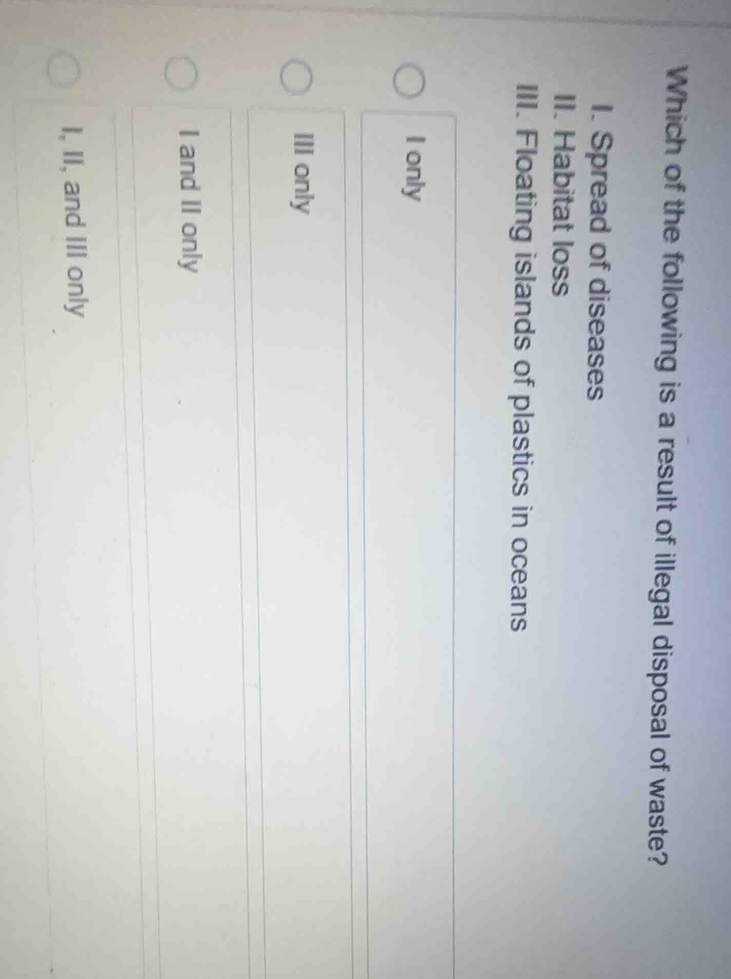 which of the following is a result of illegal disposal of waste? i. spr…