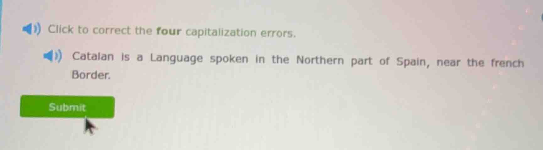 click to correct the four capitalization errors. catalan is a language …